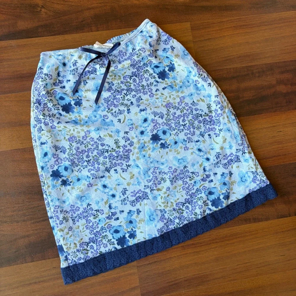 Cherokee Girls Floral Skirt Blue Purple Lace Trim Elastic Waist Size 6/6X USA